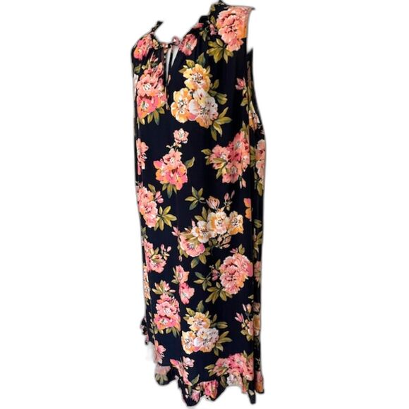 LOFT ANN TAYLOR NAVY BLUE FLORAL SHIFT SHEATH DRESS PLUS SIZE 18 RUFFLED TRIM - Picture 4 of 10